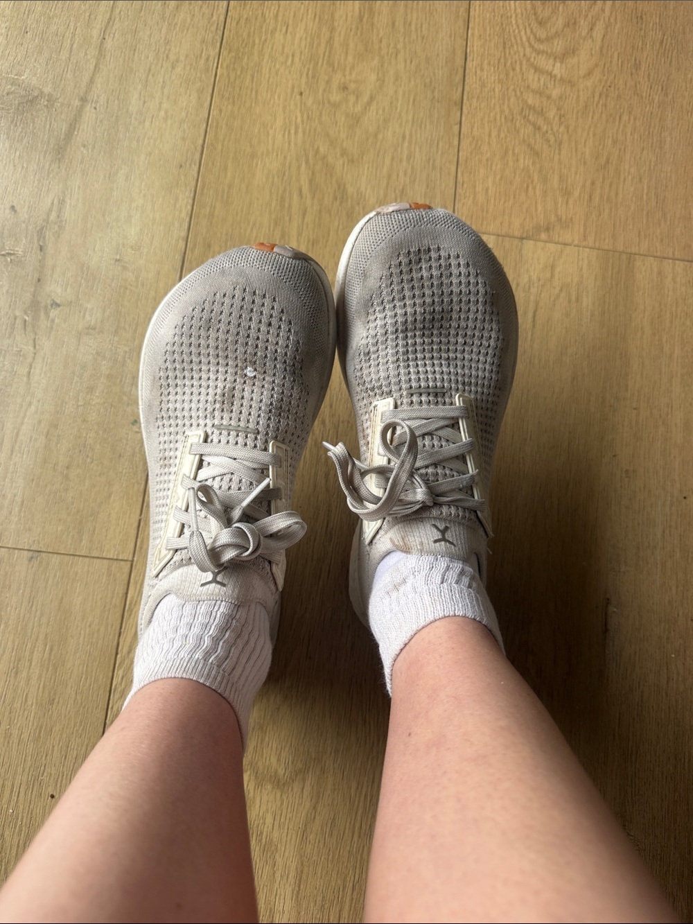 Light Beige Knit Running Sneakers - Women's Lightweight Trainer